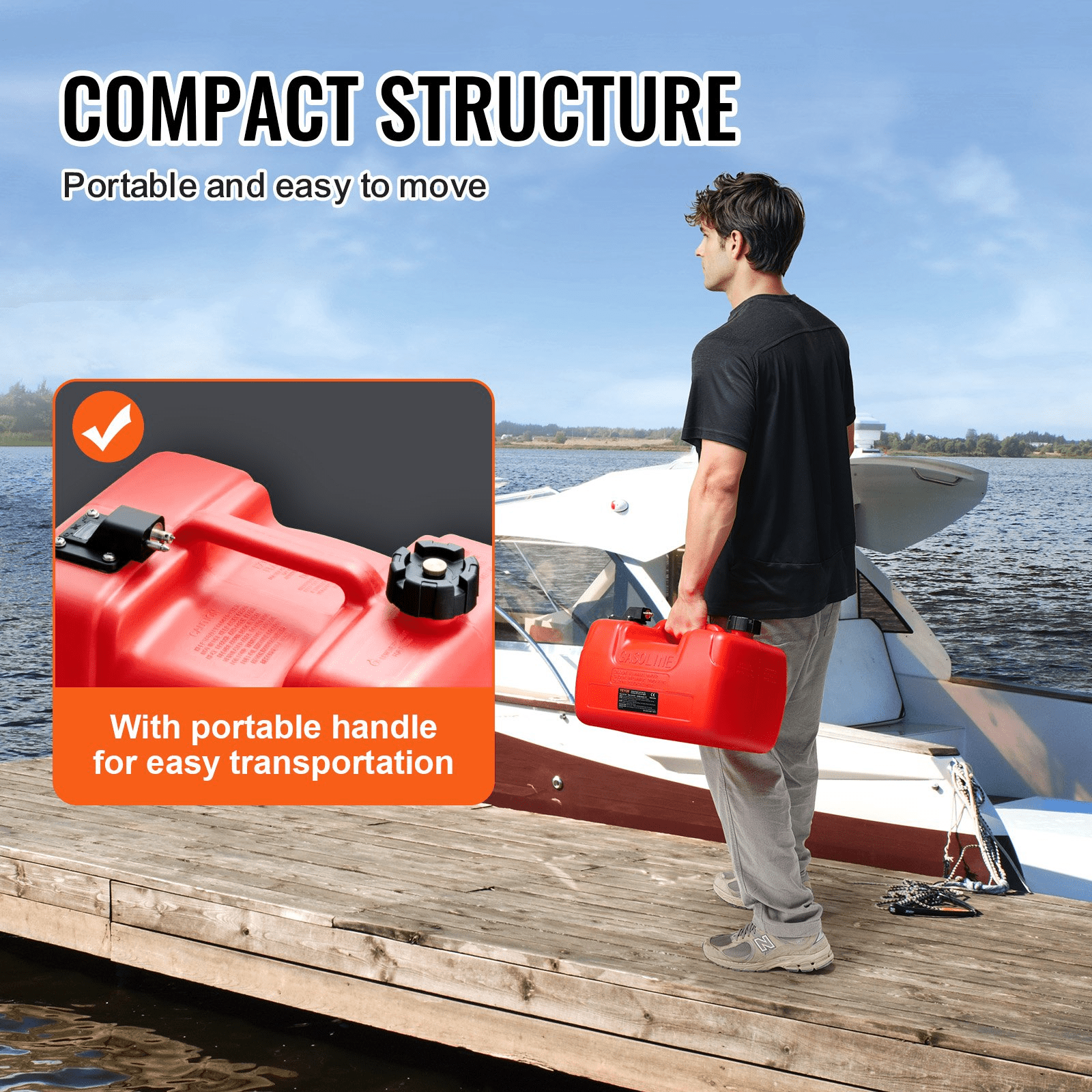 VEVOR Marine Fuel Tank, 3.17 Gallon/12L, Portable Boat Fuel Gas Tank for Outboard Engine Boats, Plastic Outboard Marine Boat Fuel Tank with Hose, Easy to Carry for Yacht, Fishing Boat, Deck Boat, Red - MarineQuest Supply