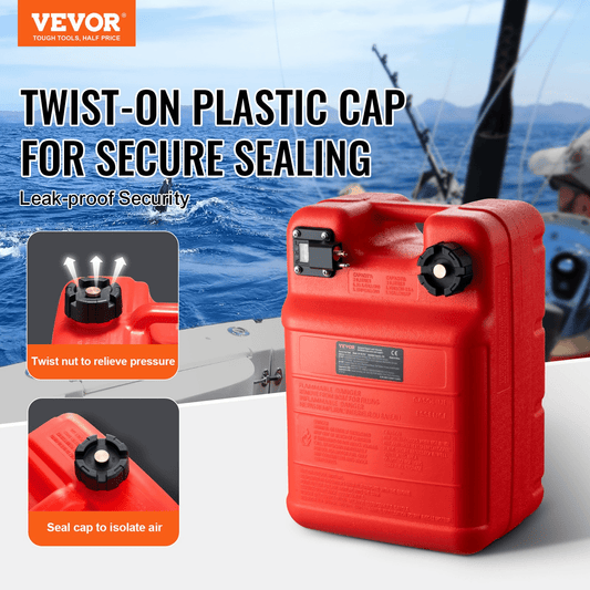 VEVOR Marine Fuel Tank, 6.34 Gallon/24L, Portable Boat Fuel Gas Tank for Outboard Engine Boats, Plastic Outboard Marine Boat Fuel Tank with Hose, Easy to Carry for Yacht, Fishing Boat, Deck Boat, Red - MarineQuest Supply