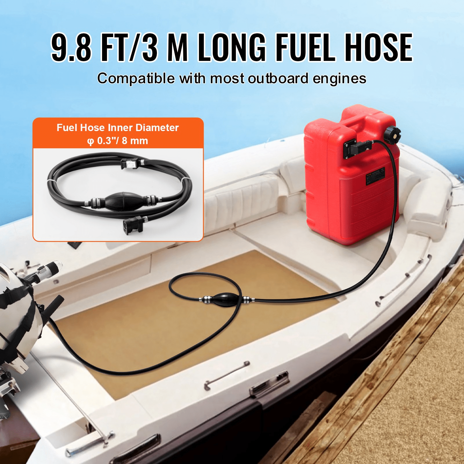 VEVOR Marine Fuel Tank, 6.34 Gallon/24L, Portable Boat Fuel Gas Tank for Outboard Engine Boats, Plastic Outboard Marine Boat Fuel Tank with Hose, Easy to Carry for Yacht, Fishing Boat, Deck Boat, Red - MarineQuest Supply