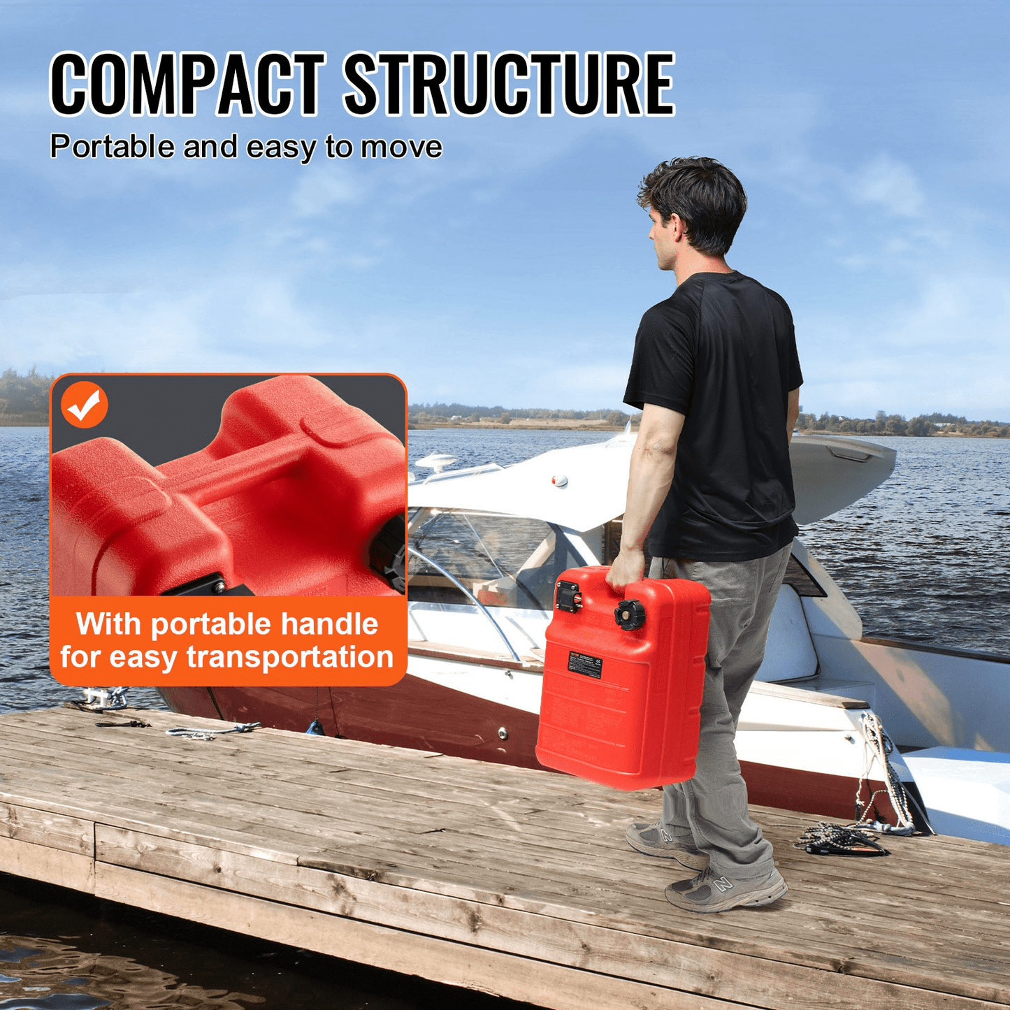 VEVOR Marine Fuel Tank, 6.34 Gallon/24L, Portable Boat Fuel Gas Tank for Outboard Engine Boats, Plastic Outboard Marine Boat Fuel Tank with Hose, Easy to Carry for Yacht, Fishing Boat, Deck Boat, Red - MarineQuest Supply