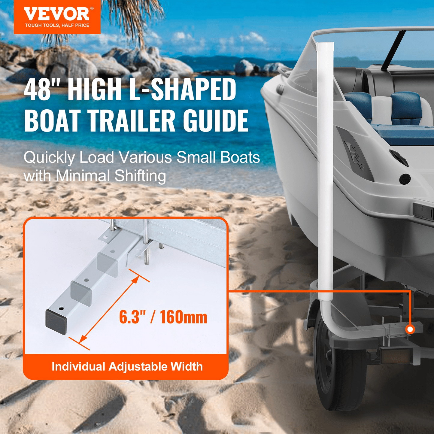 VEVOR Marine Trailer Guide Set, 48'' Flexibly Adjustable Poles, Pair of Steel Supports with PVC Coating, Ideal for Ski, Fishing, and Sailboat Transport, 2024 - MarineQuest Supply