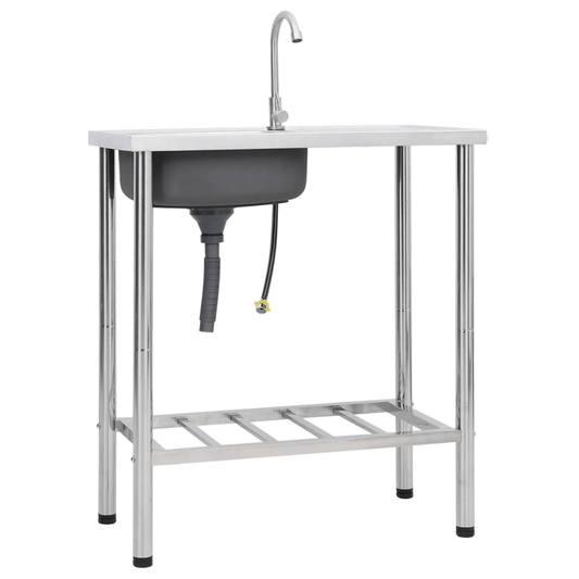 VidaXL Camping Sink Single Basin with Tap Stainless Steel - MarineQuest Supply