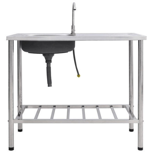 VidaXL Camping Sink Single Basin with Tap Stainless Steel - MarineQuest Supply