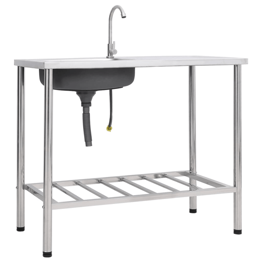 VidaXL Camping Sink Single Basin with Tap Stainless Steel - MarineQuest Supply